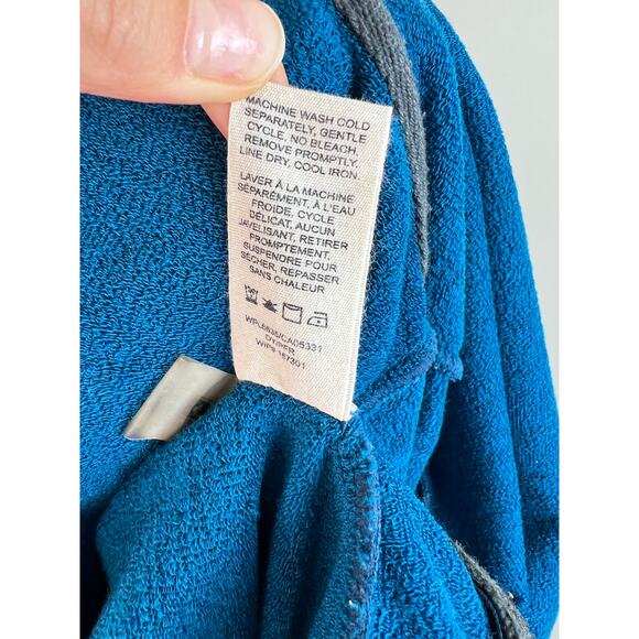 Woolrich Blue Long Sleeve Mock Neck Bur Basin Merino Wool Cardigan Sweater  L - Picture 9 of 9